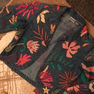 Embroidered denim blazer